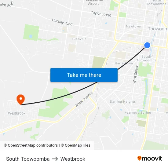 South Toowoomba to Westbrook map