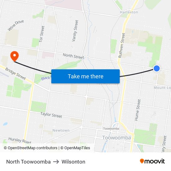 North Toowoomba to Wilsonton map