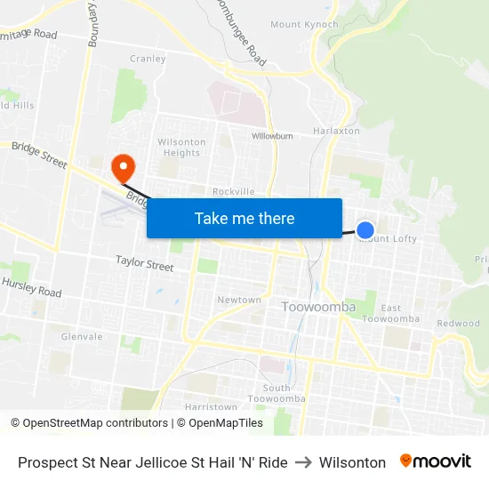 Prospect St Near Jellicoe St Hail 'N' Ride to Wilsonton map