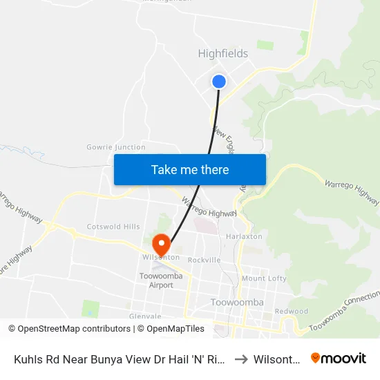 Kuhls Rd Near Bunya View Dr Hail 'N' Ride to Wilsonton map