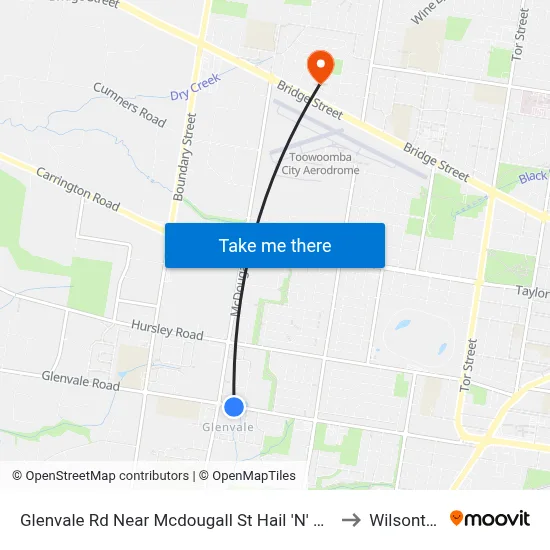 Glenvale Rd Near Mcdougall St Hail 'N' Ride to Wilsonton map