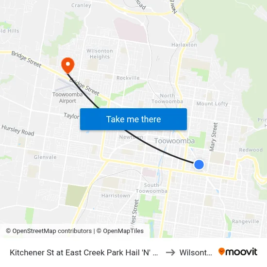 Kitchener St at East Creek Park Hail 'N' Ride to Wilsonton map