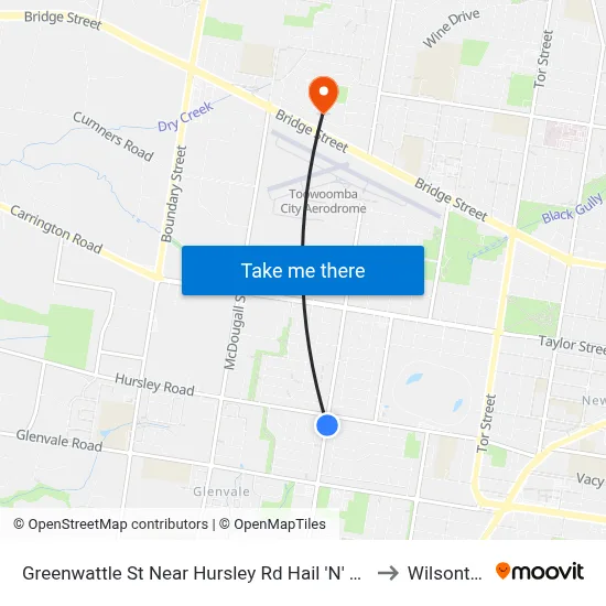 Greenwattle St Near Hursley Rd Hail 'N' Ride to Wilsonton map