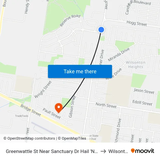 Greenwattle St Near Sanctuary Dr Hail 'N' Ride to Wilsonton map