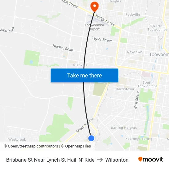 Brisbane St Near Lynch St Hail 'N' Ride to Wilsonton map