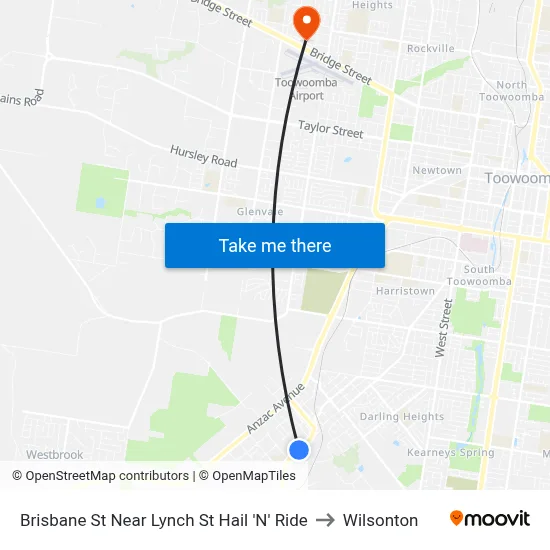 Brisbane St Near Lynch St Hail 'N' Ride to Wilsonton map