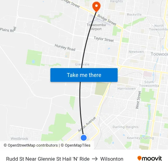 Rudd St Near Glennie St Hail 'N' Ride to Wilsonton map