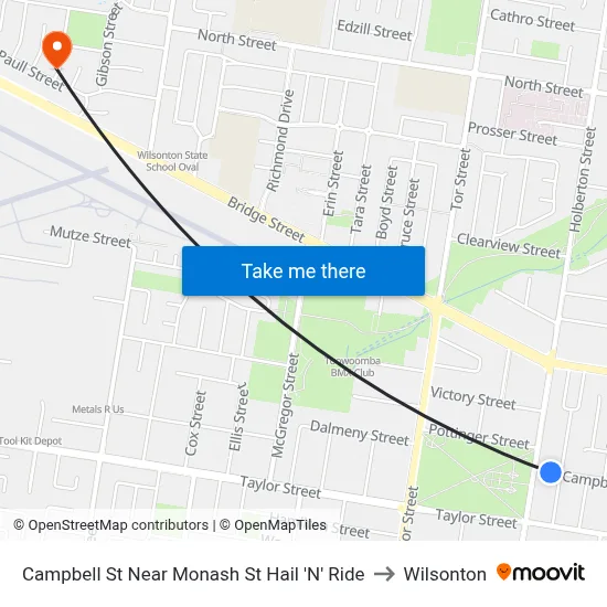 Campbell St Near Monash St Hail 'N' Ride to Wilsonton map
