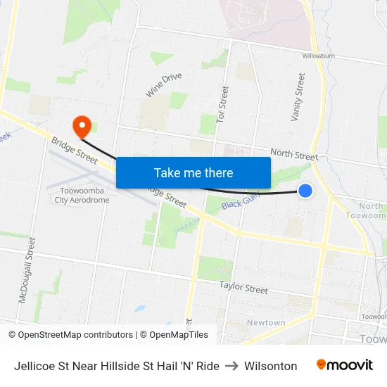 Jellicoe St Near Hillside St Hail 'N' Ride to Wilsonton map