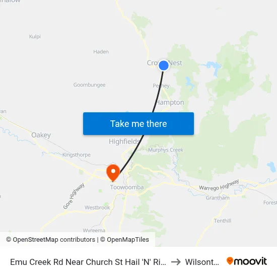 Emu Creek Rd Near Church St Hail 'N' Ride to Wilsonton map