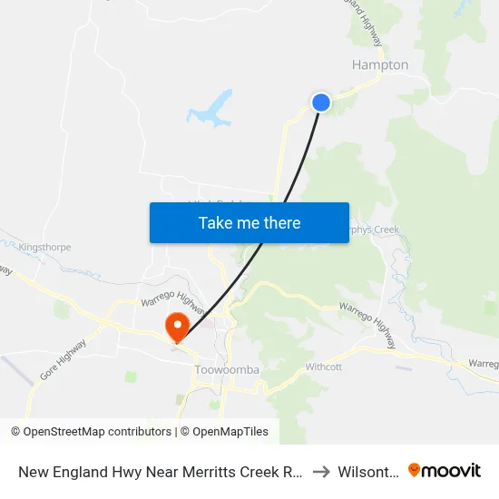 New England Hwy Near Merritts Creek Rd Hnr to Wilsonton map