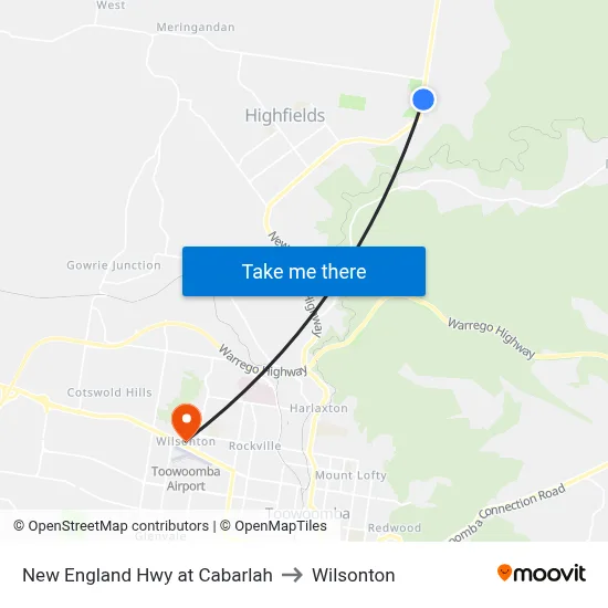 New England Hwy at Cabarlah to Wilsonton map