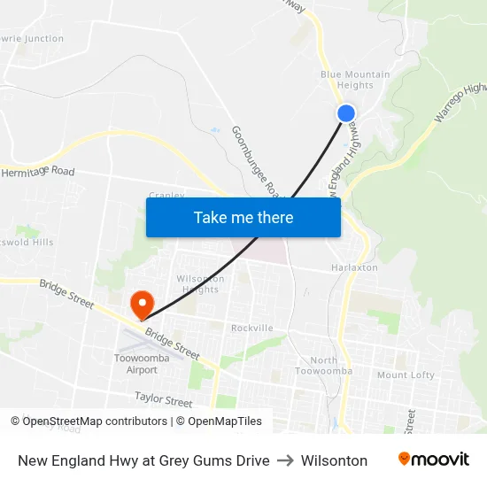 New England Hwy at Grey Gums Drive to Wilsonton map
