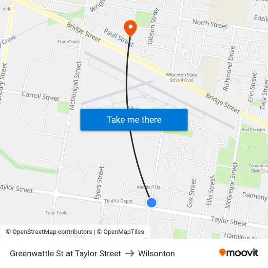 Greenwattle St at Taylor Street to Wilsonton map