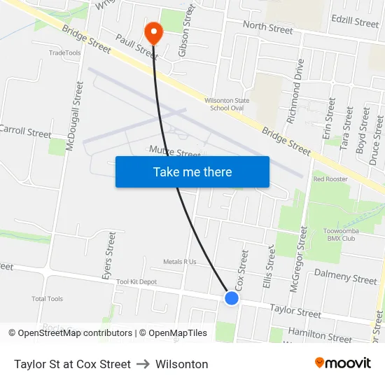 Taylor St at Cox Street to Wilsonton map