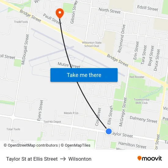 Taylor St at Ellis Street to Wilsonton map