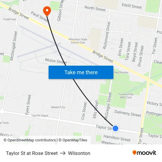 Taylor St at Rose Street to Wilsonton map
