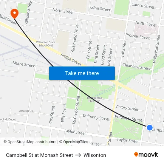 Campbell St at Monash Street to Wilsonton map
