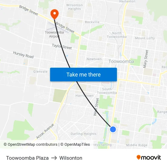 Toowoomba Plaza to Wilsonton map