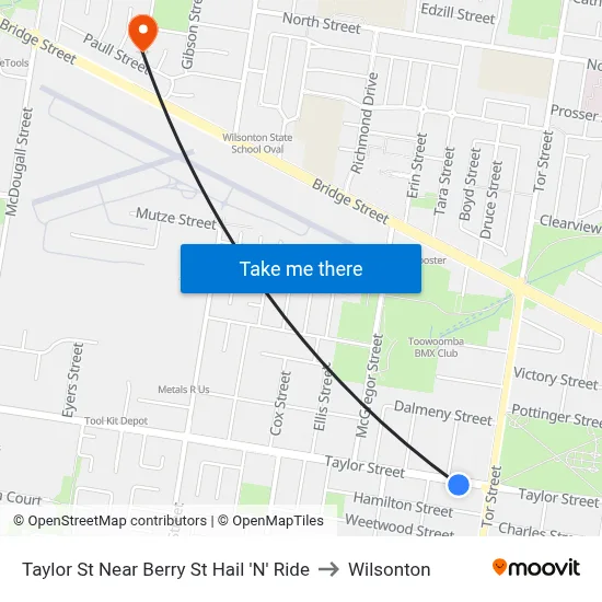 Taylor St Near Berry St Hail 'N' Ride to Wilsonton map