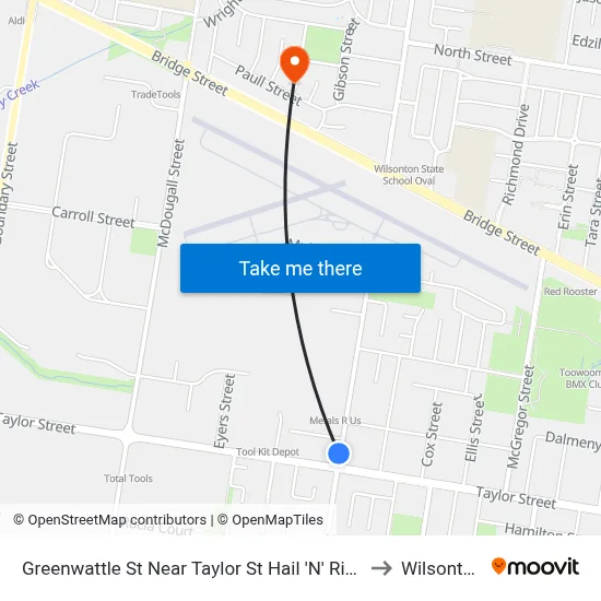Greenwattle St Near Taylor St Hail 'N' Ride to Wilsonton map