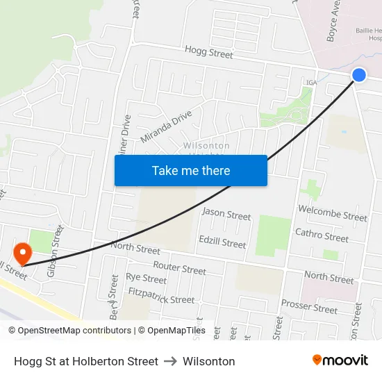 Hogg St at Holberton Street to Wilsonton map