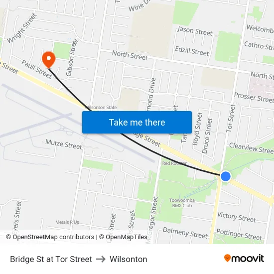 Bridge St at Tor Street to Wilsonton map