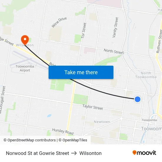 Norwood St at Gowrie Street to Wilsonton map