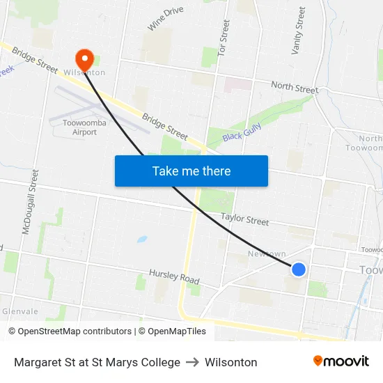 Margaret St at St Marys College to Wilsonton map