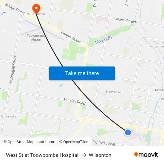 West St at Toowoomba Hospital to Wilsonton map