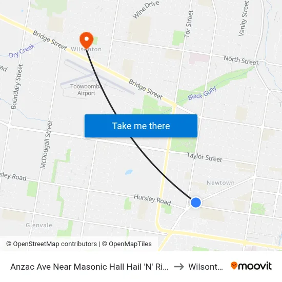 Anzac Ave Near Masonic Hall Hail 'N' Ride to Wilsonton map
