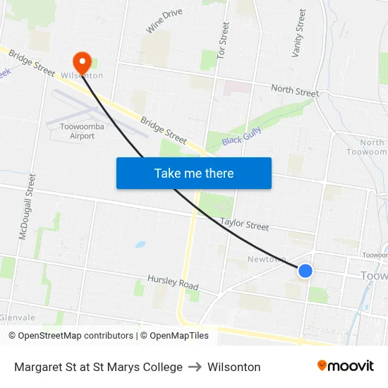 Margaret St at St Marys College to Wilsonton map