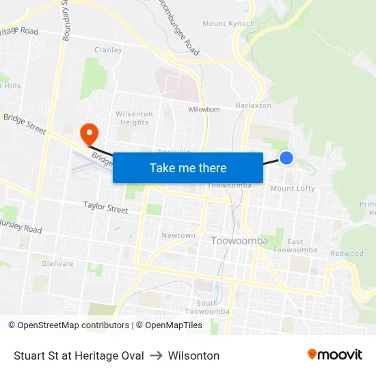 Stuart St at Heritage Oval to Wilsonton map