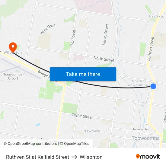 Ruthven St at Kelfield Street to Wilsonton map