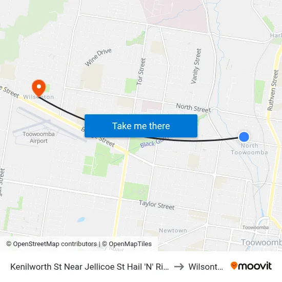 Kenilworth St Near Jellicoe St Hail 'N' Ride to Wilsonton map