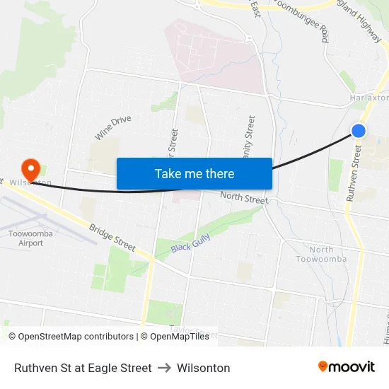 Ruthven St at Eagle Street to Wilsonton map