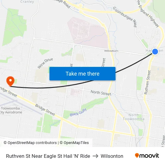 Ruthven St Near Eagle St Hail 'N' Ride to Wilsonton map