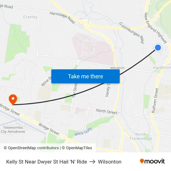 Kelly St Near Dwyer St Hail 'N' Ride to Wilsonton map