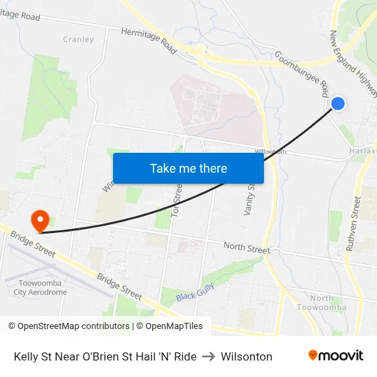 Kelly St Near O'Brien St Hail 'N' Ride to Wilsonton map
