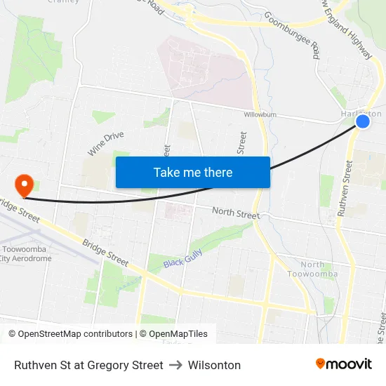 Ruthven St at Gregory Street to Wilsonton map