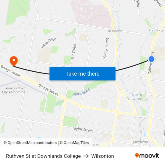 Ruthven St at Downlands College to Wilsonton map