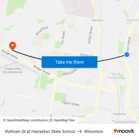 Ruthven St at Harlaxton State School to Wilsonton map
