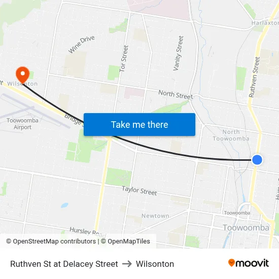 Ruthven St at Delacey Street to Wilsonton map