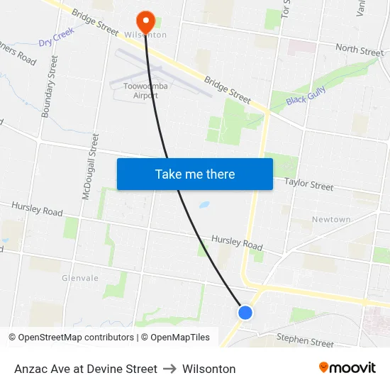 Anzac Ave at Devine Street to Wilsonton map