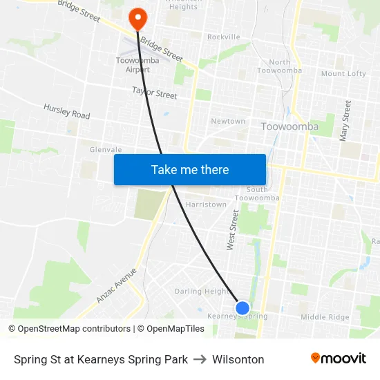 Spring St at Kearneys Spring Park to Wilsonton map