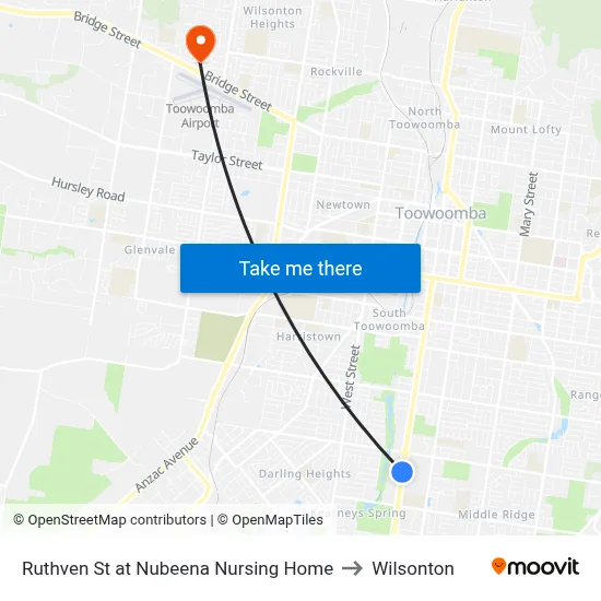 Ruthven St at Nubeena Nursing Home to Wilsonton map