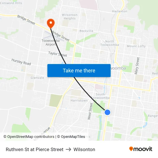 Ruthven St at Pierce Street to Wilsonton map