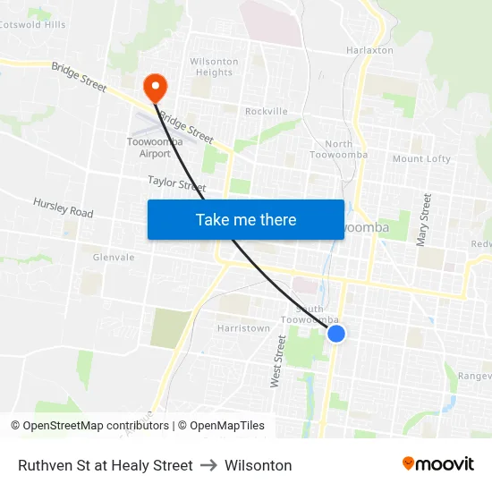 Ruthven St at Healy Street to Wilsonton map