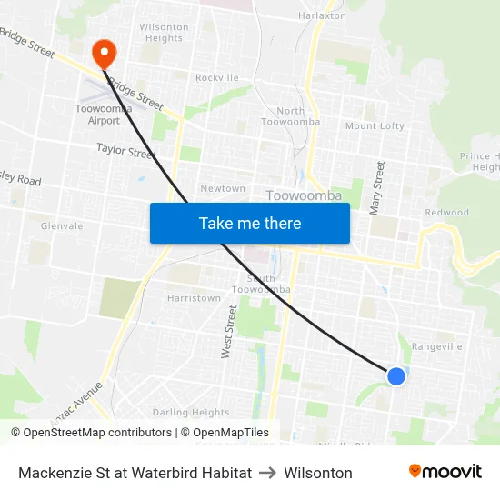 Mackenzie St at Waterbird Habitat to Wilsonton map