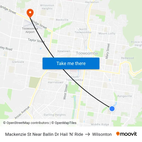 Mackenzie St Near Ballin Dr Hail 'N' Ride to Wilsonton map